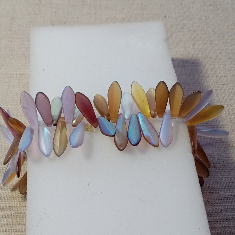 Art Glass Bracelet Blue, Amber, Purple Shimmer Teardrop Beads Unique